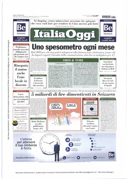 Italia oggi : quotidiano di economia finanza e politica